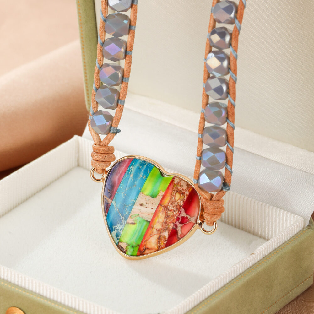 Bracelet Jaspe – Cœur Arc-en-Ciel