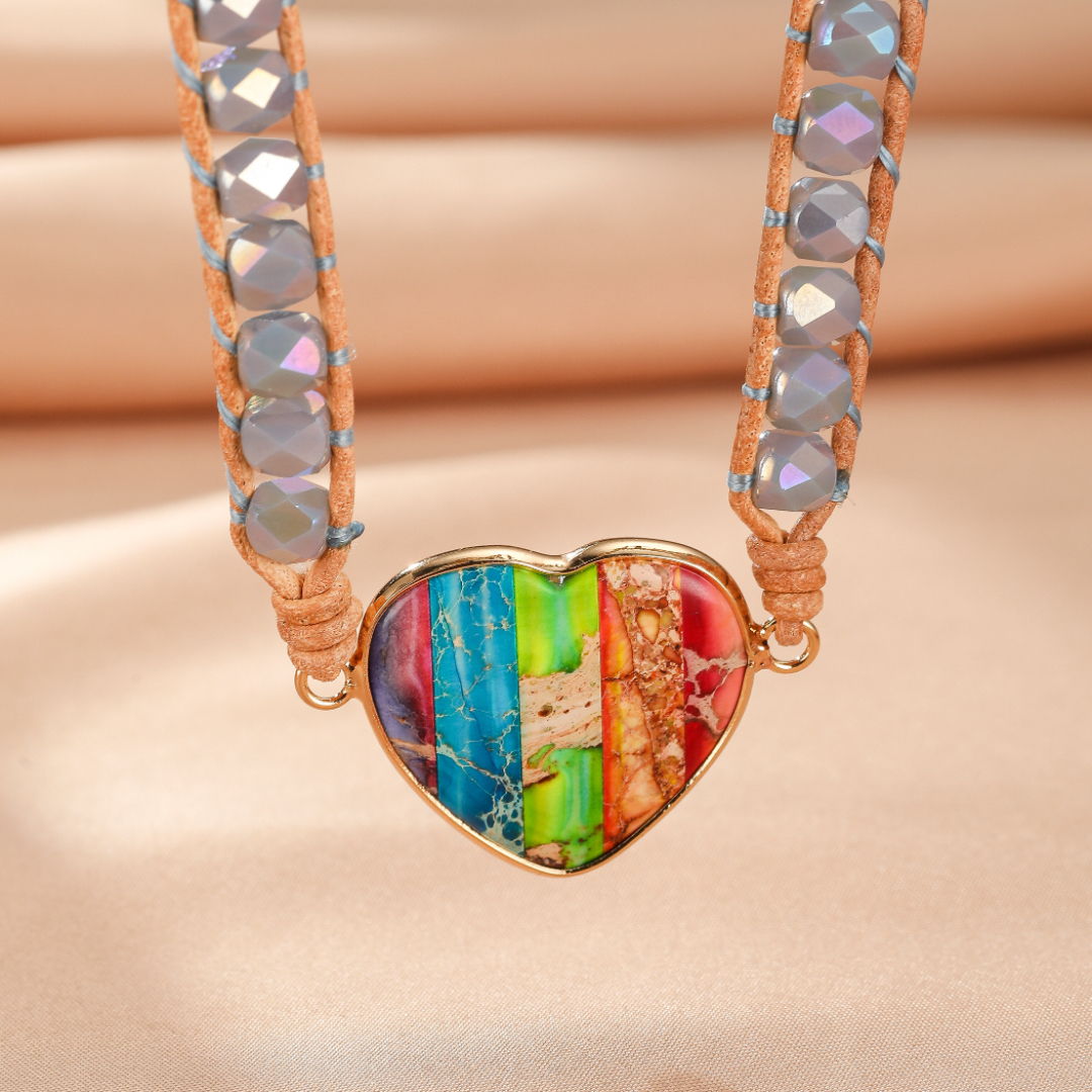 Bracelet Jaspe – Cœur Arc-en-Ciel