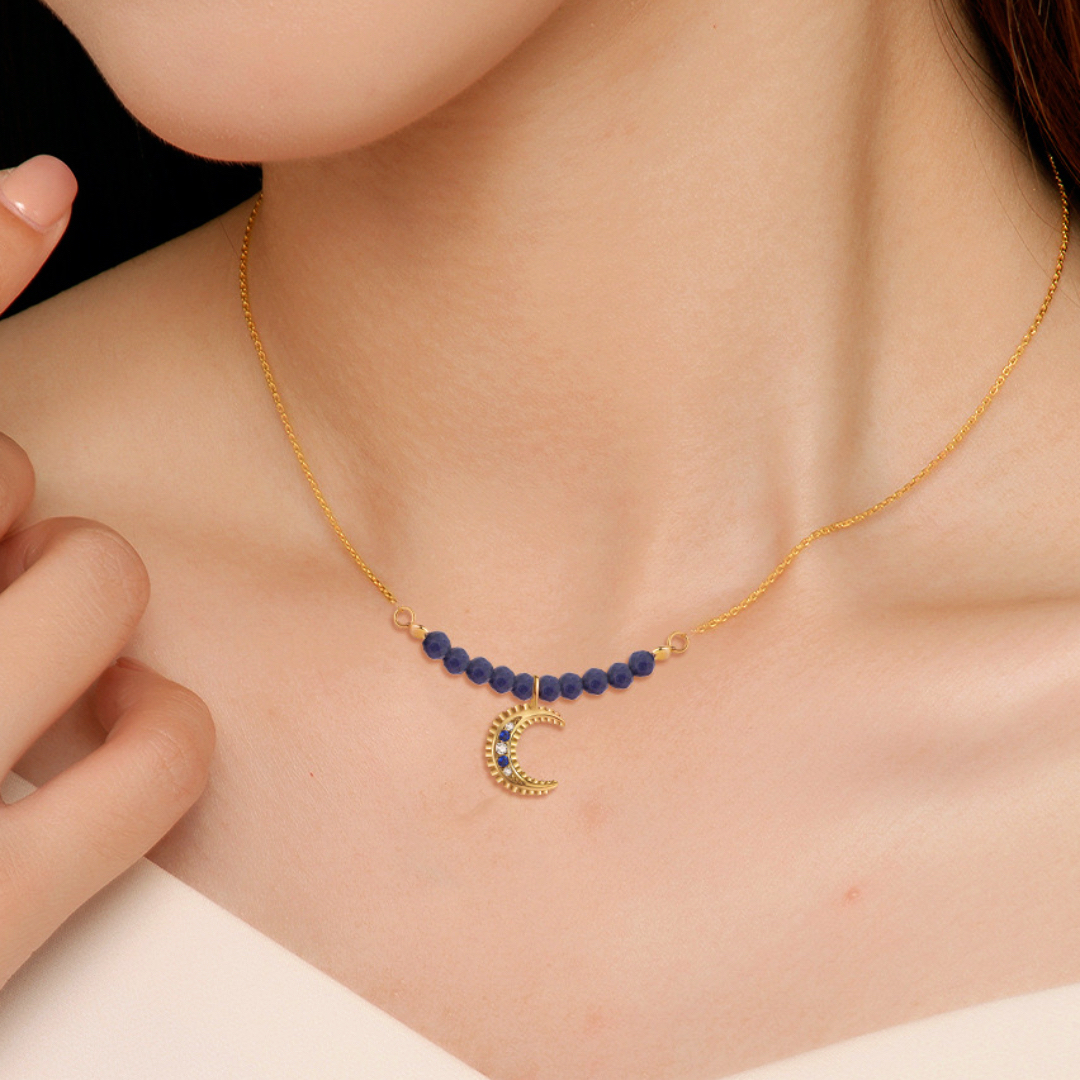 Collier Lapis-Lazuli – Clair de Nuit, Argent Plaqué Or