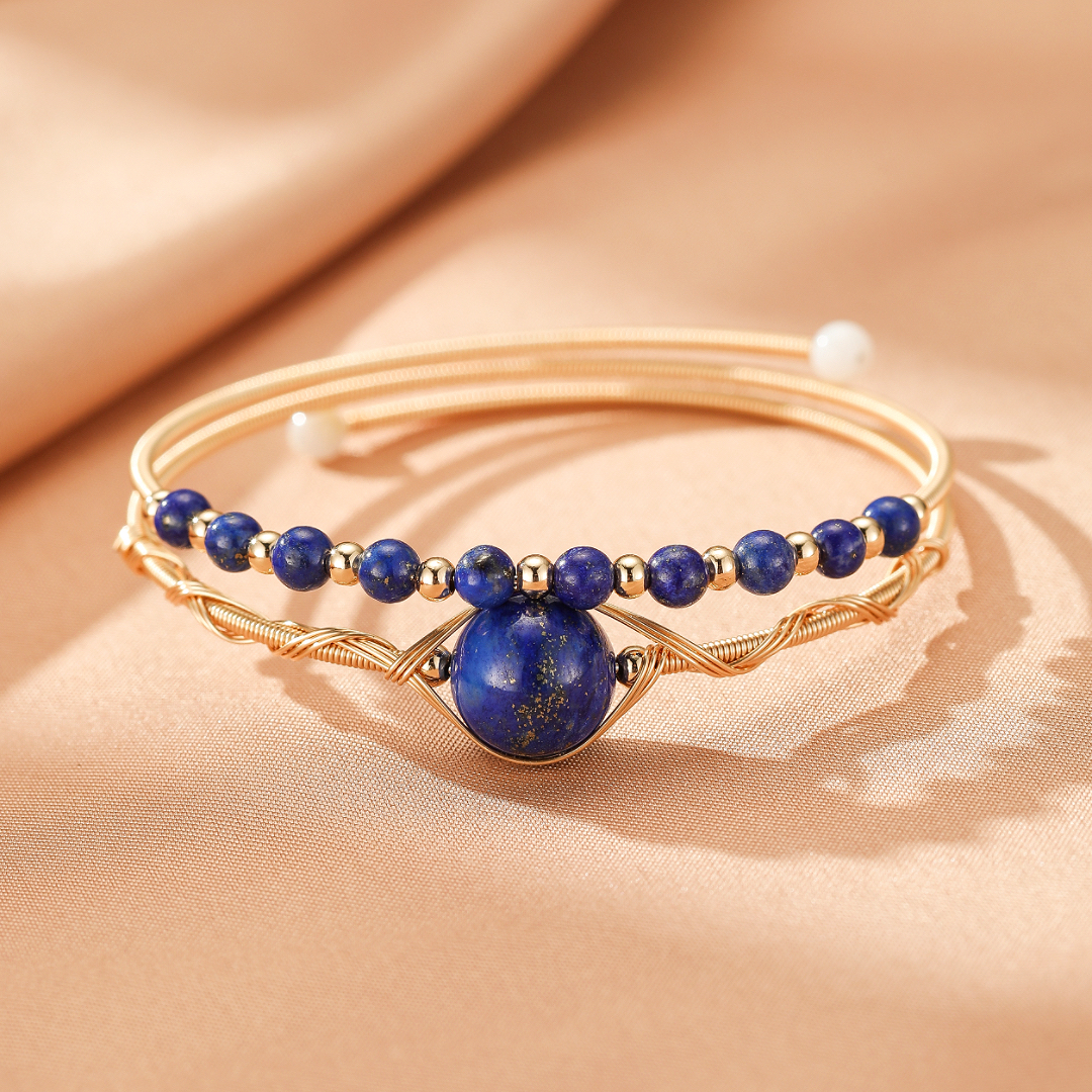 Bracelet Lapis Lazuli – Œil Intuitif, Argent Plaqué Or