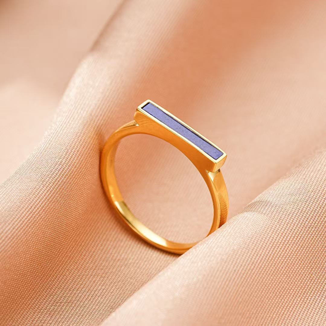 Bague Lapis-Lazuli – Ligne Intérieure, Argent Plaqué Or