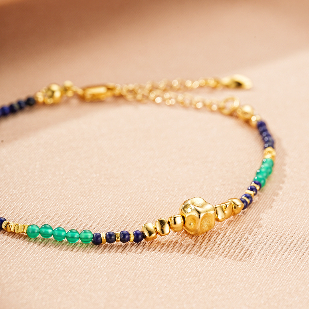 Bijoux　Bracelet Lapis-Lazuli – Main Protectrice, Argent Plaqué Or