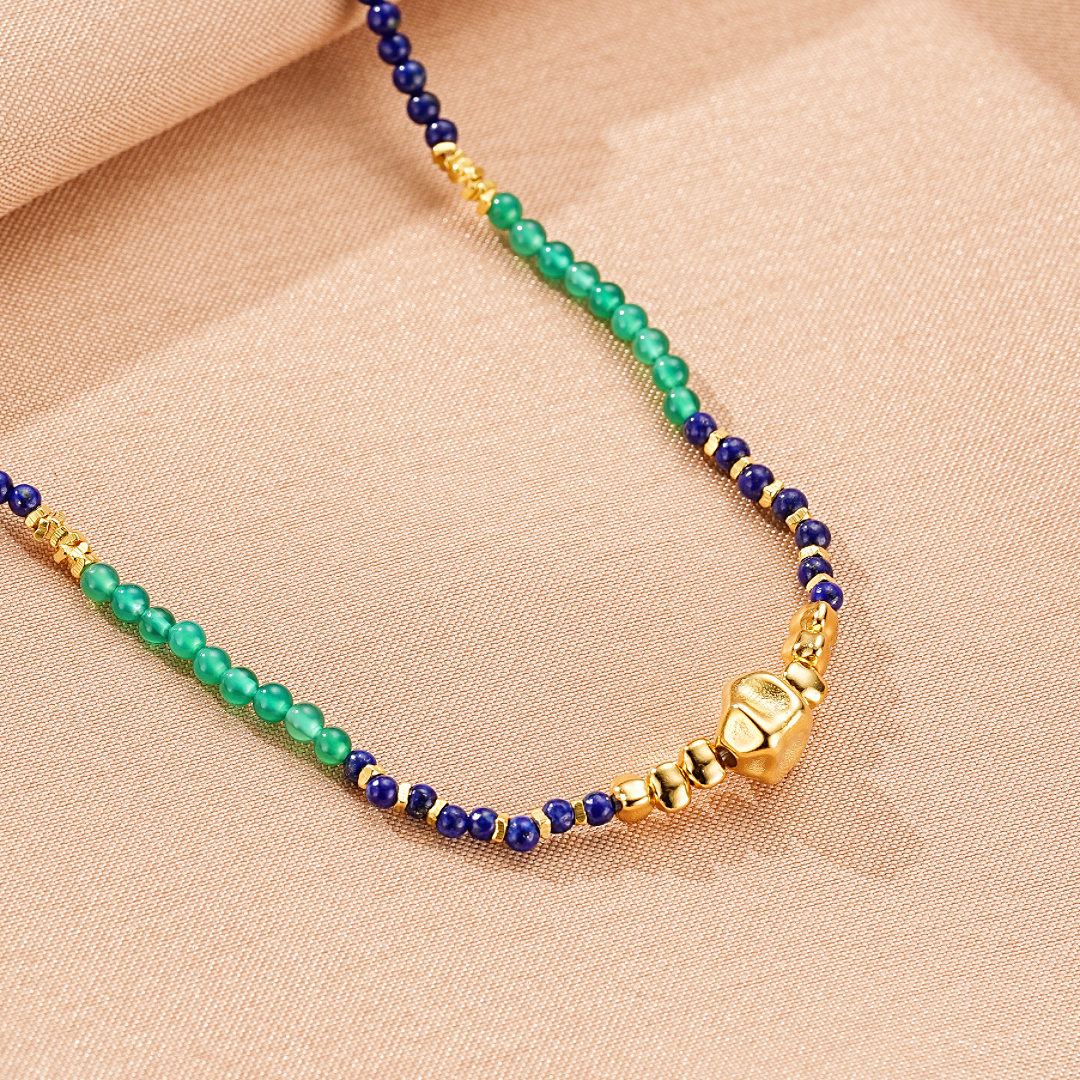 Bijoux Collier Lapis-Lazuli – Main Protectrice, Argent Plaqué Or