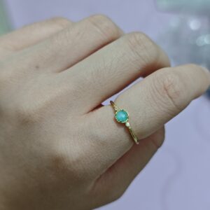 Bague Amazonite – Halo Radieux, Argent Plaqué Or photo review