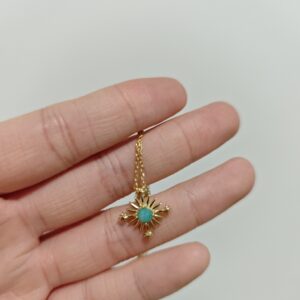 Collier Amazonite – Croix Étoilée, Argent Plaqué Or photo review