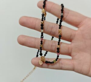 Collier Tourmaline et Spinelle Noire – Talisman du Cœur, Argent Plaqué Or photo review