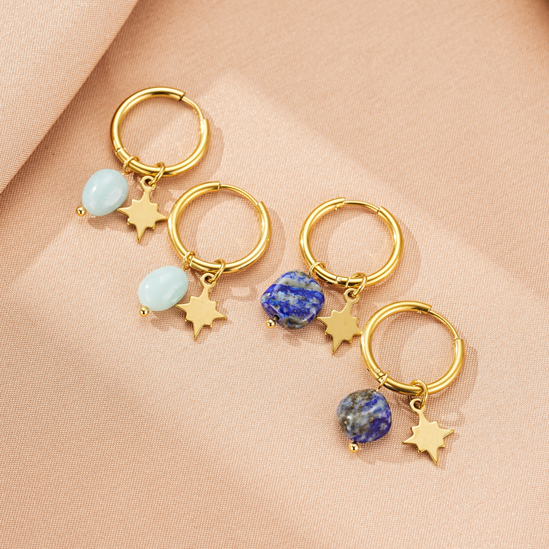 Boucles d’Oreilles Amazonite/Lapis Lazuli – Étoile Céleste