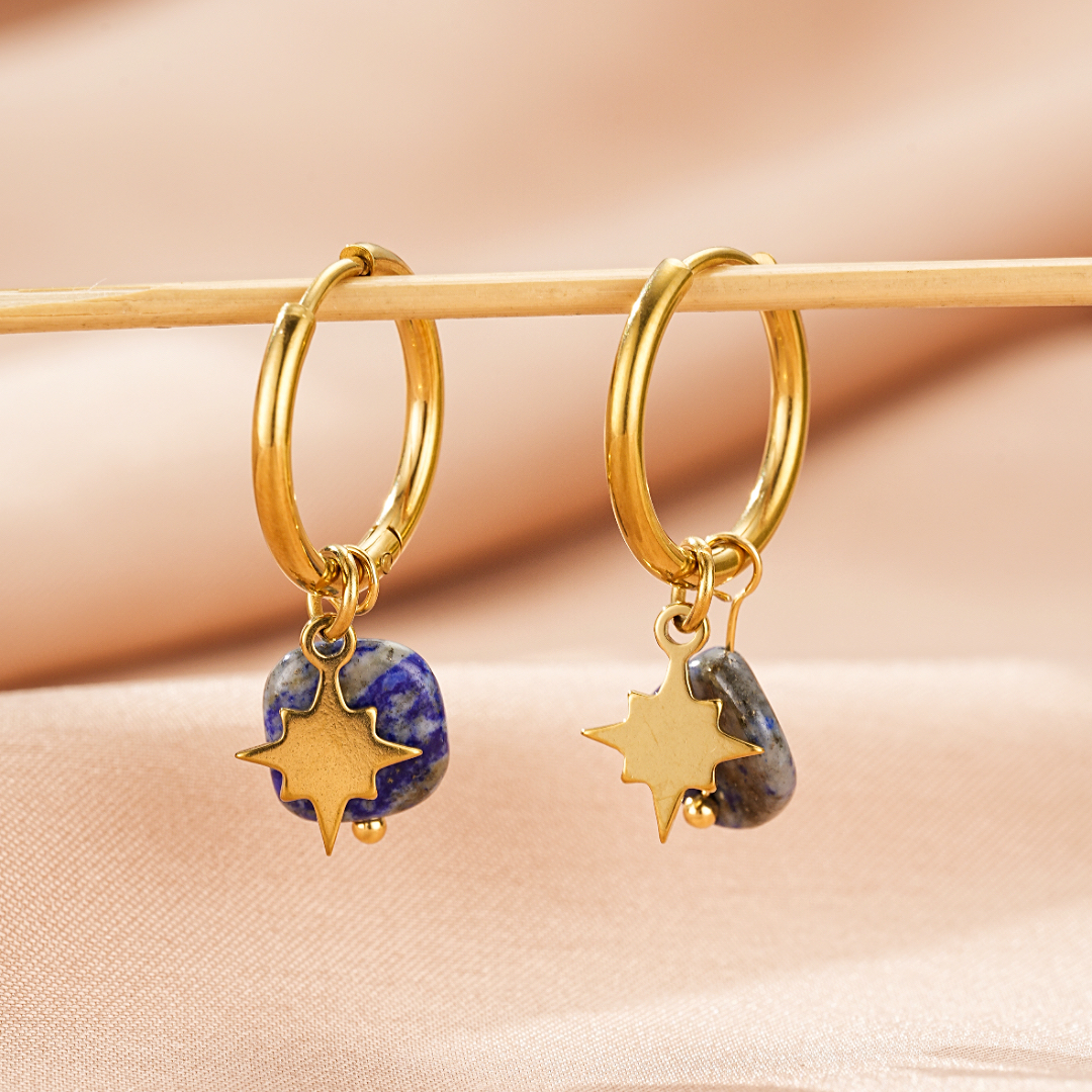 Boucles d’Oreilles Amazonite/Lapis Lazuli – Étoile Céleste