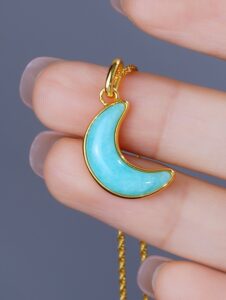 Collier Lune Amazonite – Croissant Bleu, Argent Plaqué Or photo review