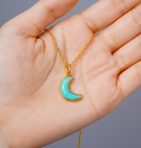 Collier Lune Amazonite – Croissant Bleu, Argent Plaqué Or photo review