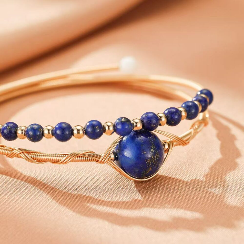 Bracelet Lapis Lazuli – Œil Intuitif, Argent Plaqué Or
