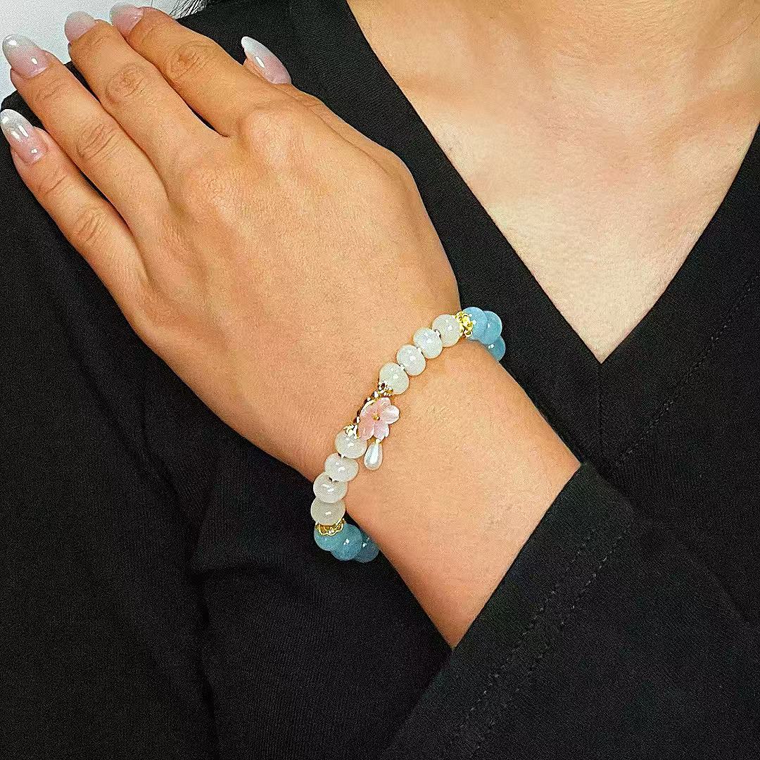 Bracelet Aigue-Marine et Agate – Fleur de Rosée