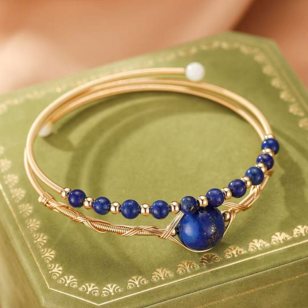 Bracelet Lapis Lazuli – Œil Intuitif, Argent Plaqué Or
