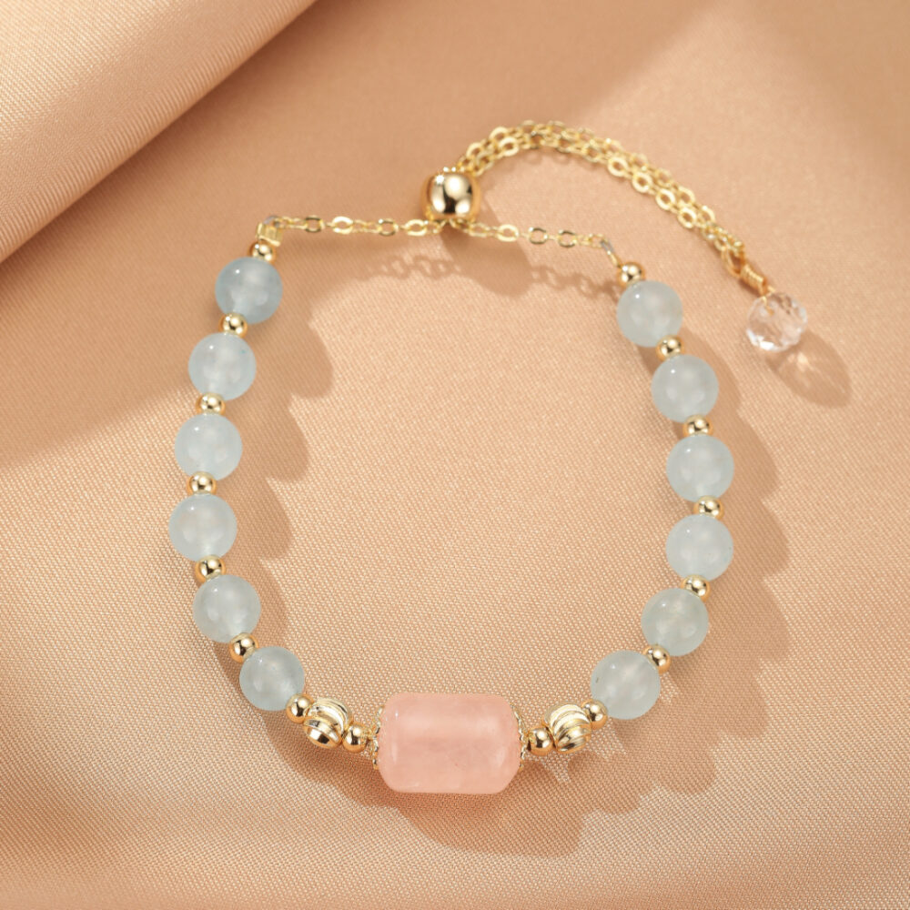 Bracelet Aigue-marine et Quartz Rose – Douceur Éthérée