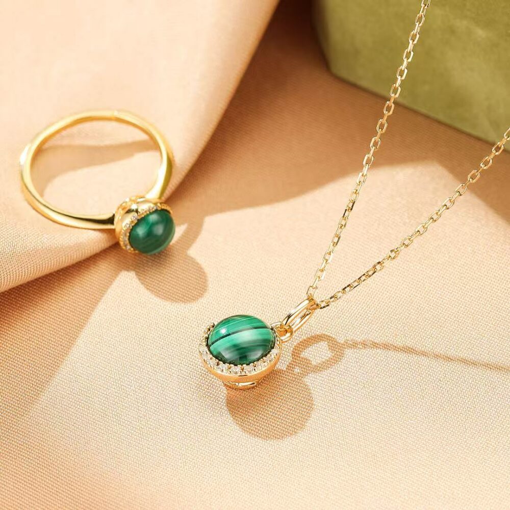 Bijoux-Bague Malachite – Aura Lumineuse, Argent Plaqué Or