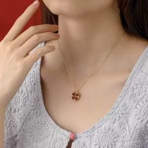 Collier Jade ou Agate Rouge – Chance d’Amour, , Argent Plaqué Or photo review
