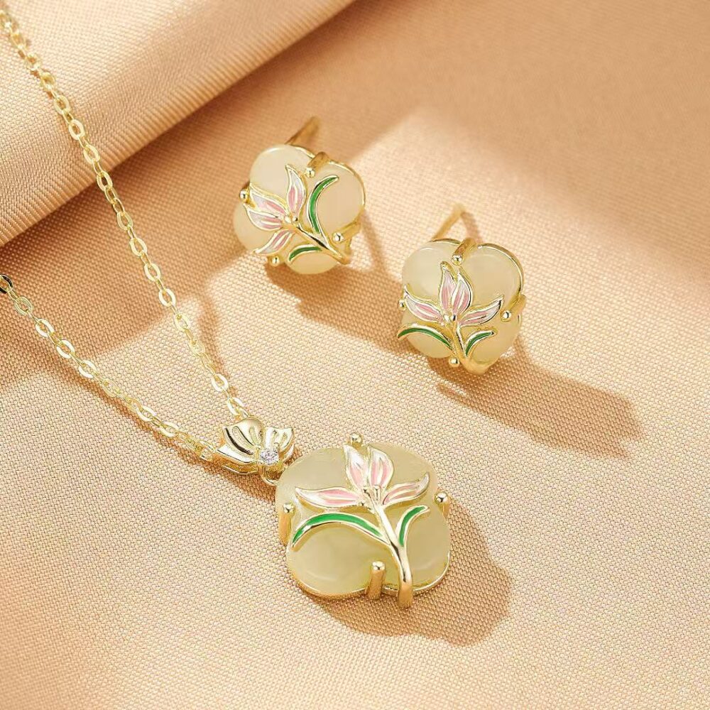 Bijoux-Boucles d'Oreilles Jade – Goutte de Chance, Argent Plaqué Or
