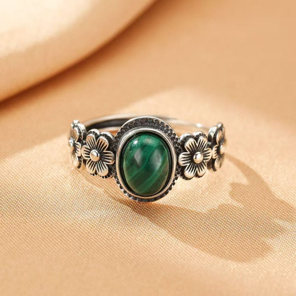 Bague Malachite – Fleur d’Âme, Argent
