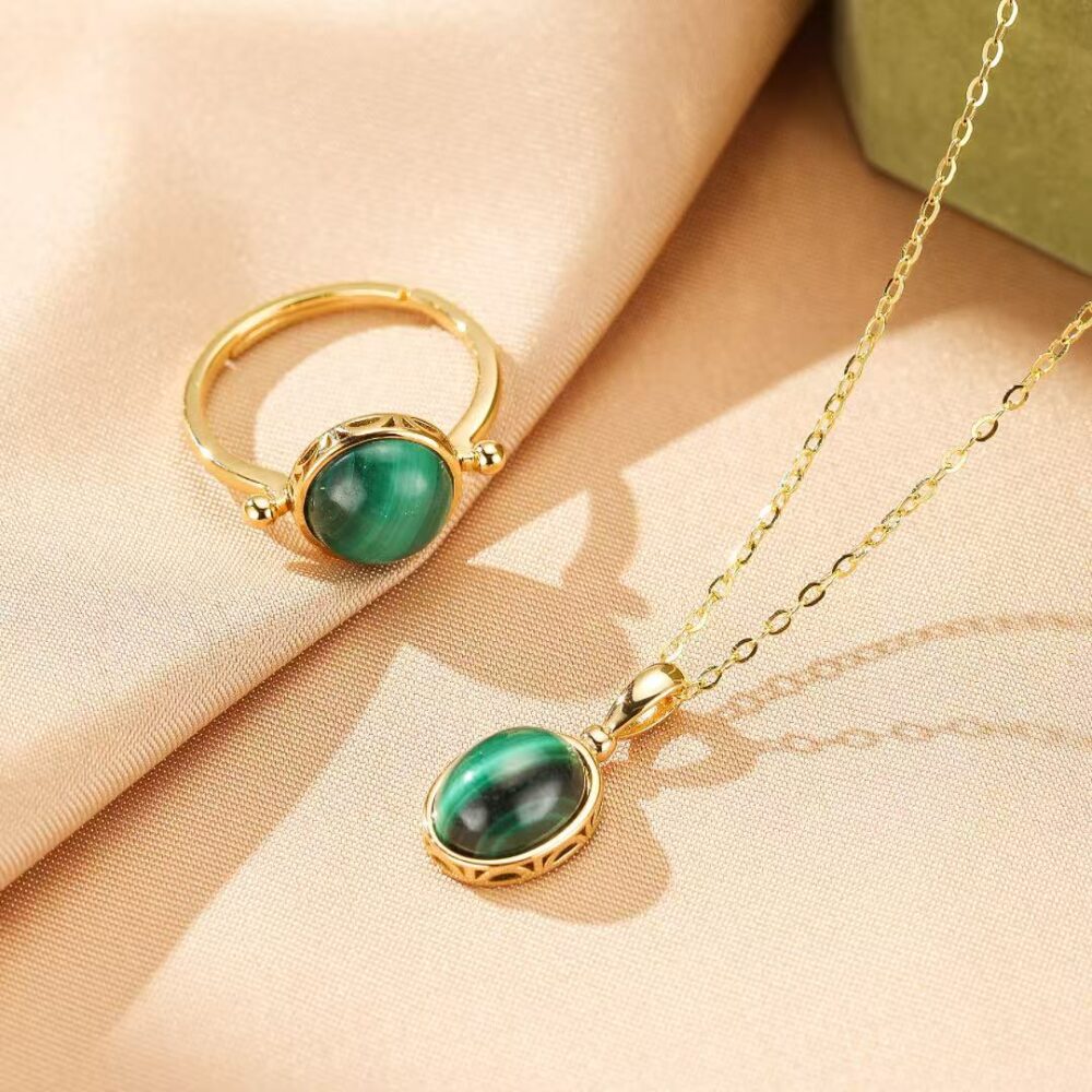 Bijoux-Bague Malachite – Essence Ancestrale, Argent Plaqué Or