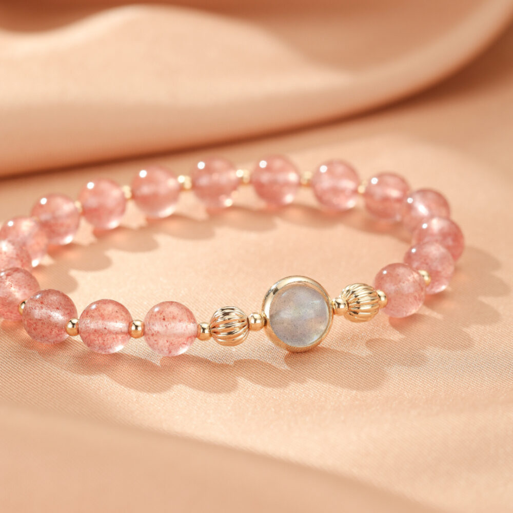 Bracelet Quartz Fraise et Labradorite – Harmonie Lumineuse