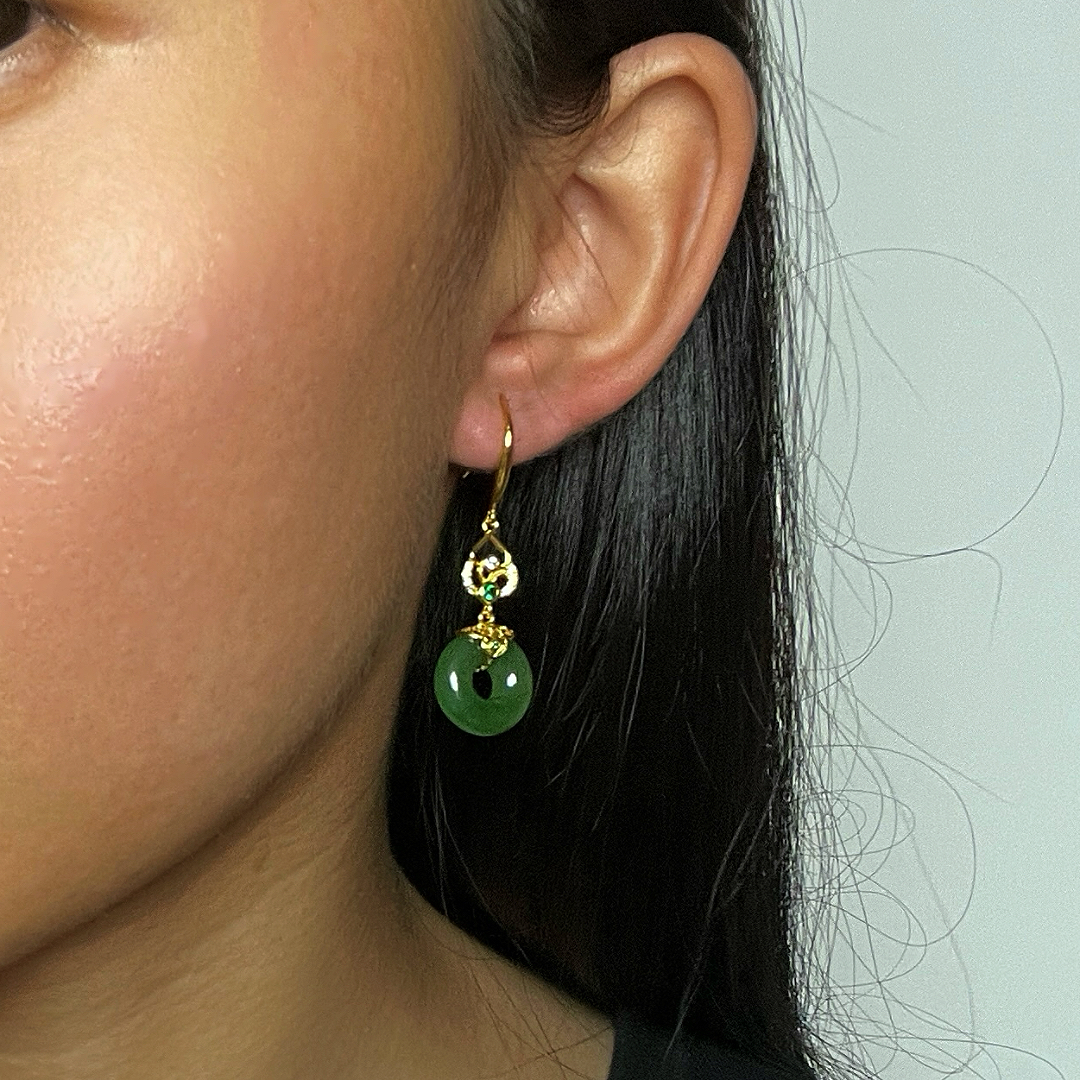 Boucles d’oreilles Jade – Élégance Impériale, Argent Plaqué Or