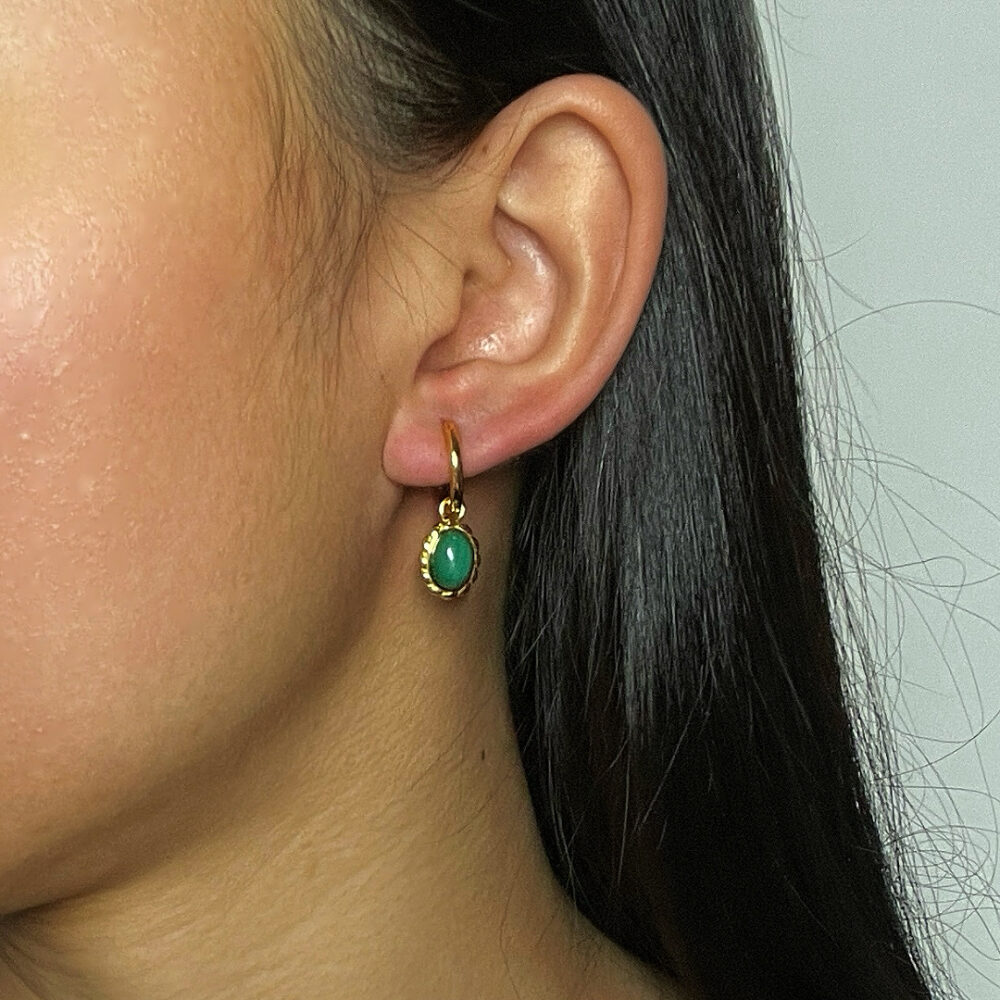 Boucles d’oreilles Malachite – Charme Ovale, Argent