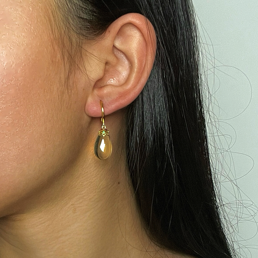 Boucles d’oreilles Citrine – Goutte de Soleil, Argent Plaqué Or