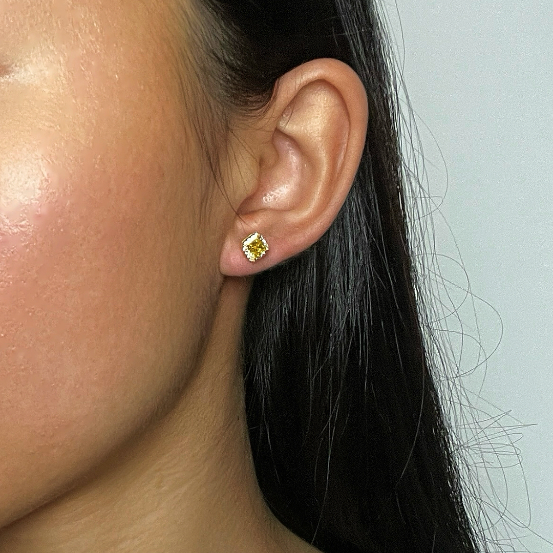 Boucles d’Oreilles Citrine – Éclat Carré, Argent