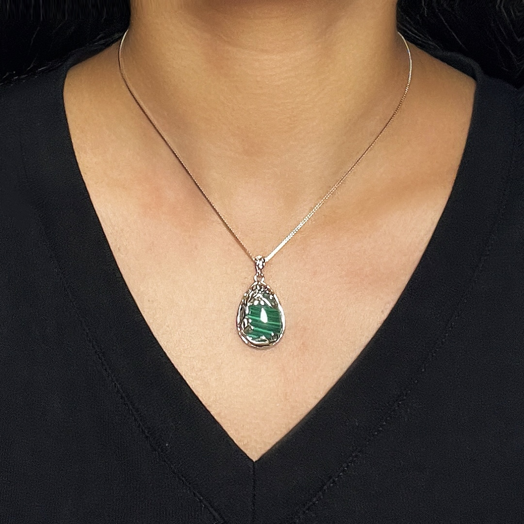 Collier Malachite – Éveil Sylvestre, Argent