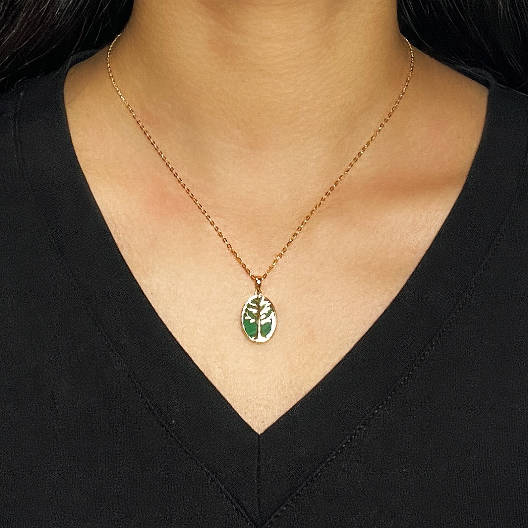 Collier Malachite – Arbre de Vie Intemporel, Argent Plaqué Or
