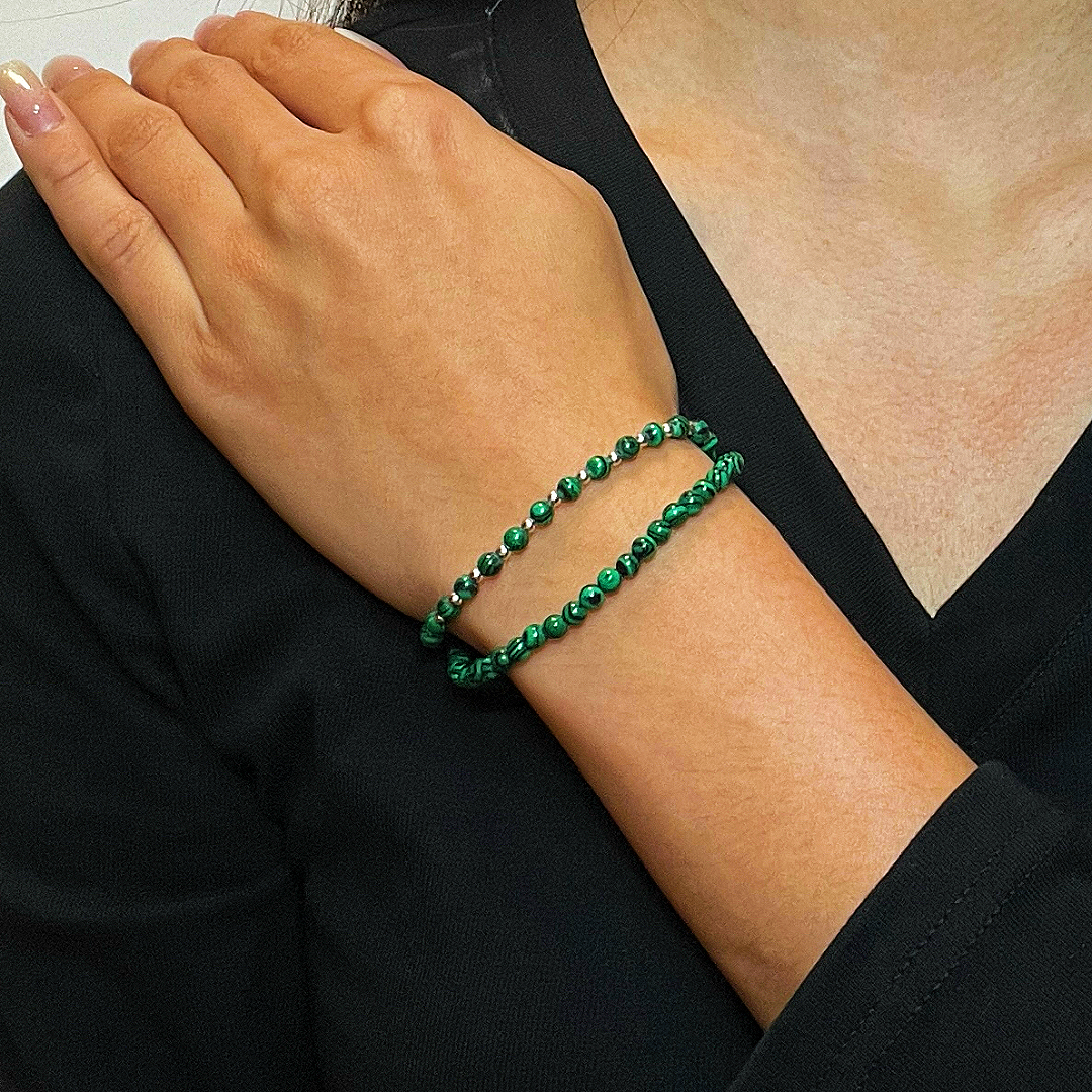 Bracelet Malachite – Harmonie Jumelle, Argent