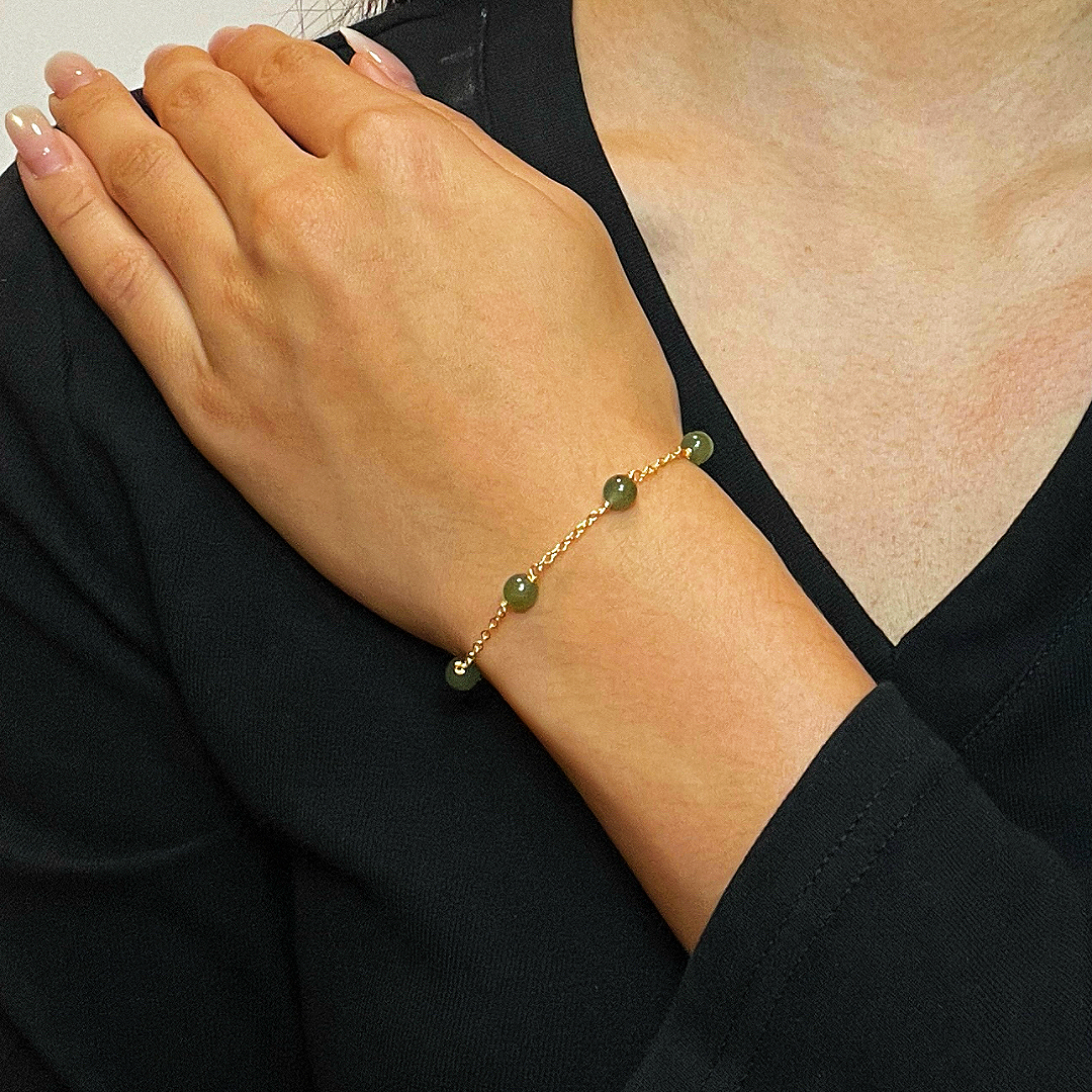 Bracelet Jade – Harmonie Dorée, Argent Plaqué Or 14K
