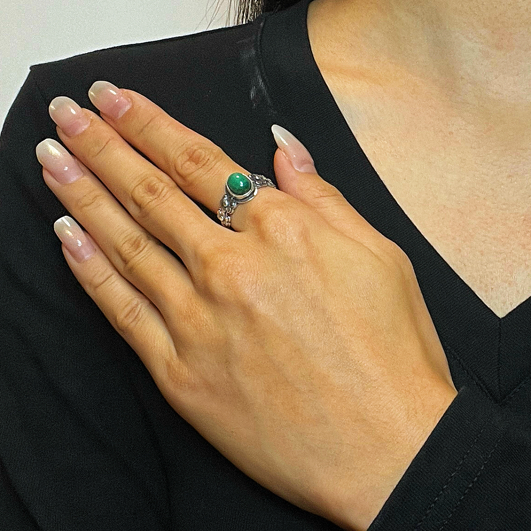 Bague Malachite – Fleur d’Âme, Argent