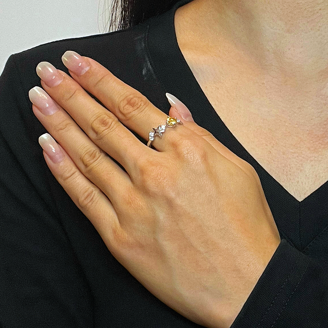 Bague Citrine Étoile – Lueur Céleste, Argent