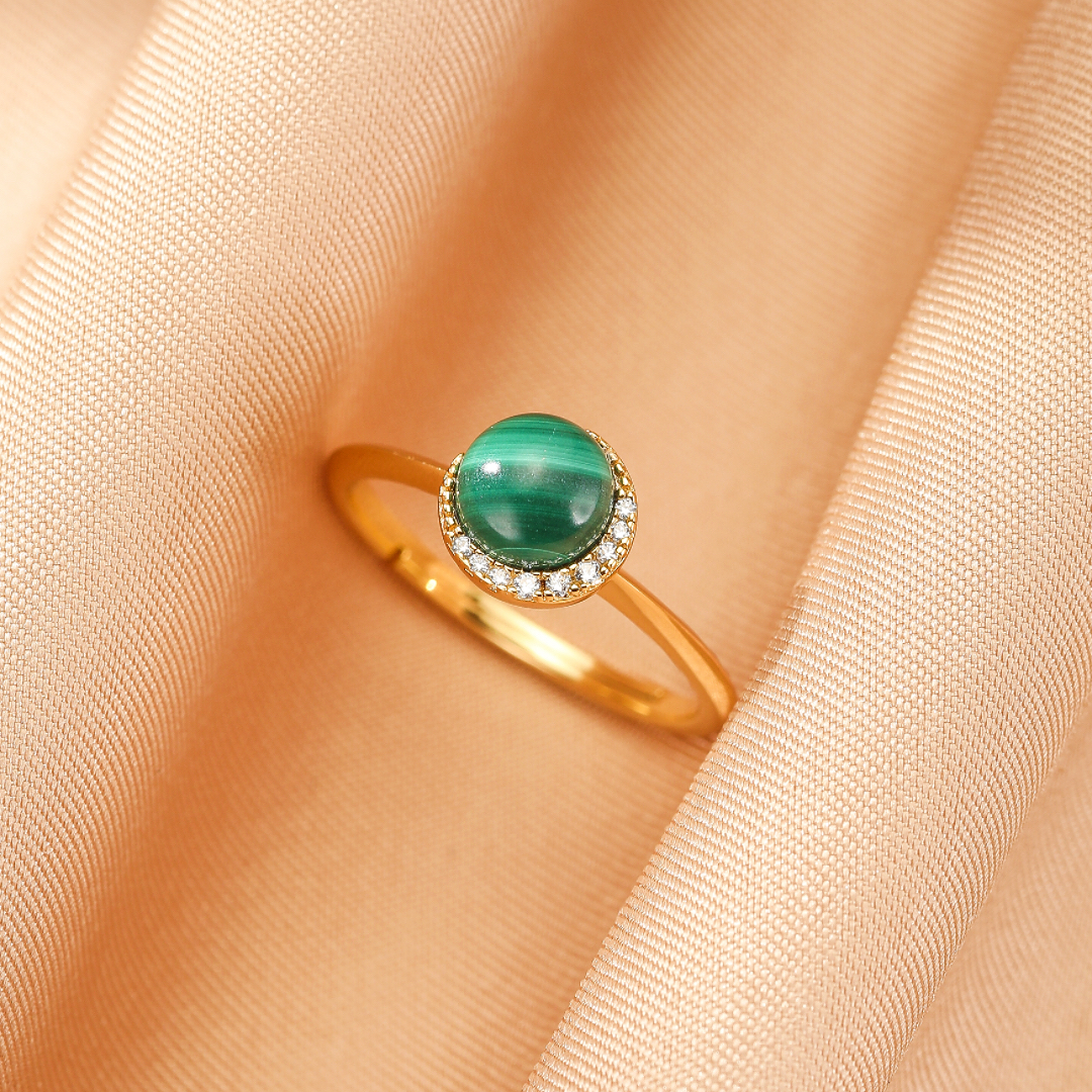 Bijoux-Bague Malachite – Aura Lumineuse, Argent Plaqué Or