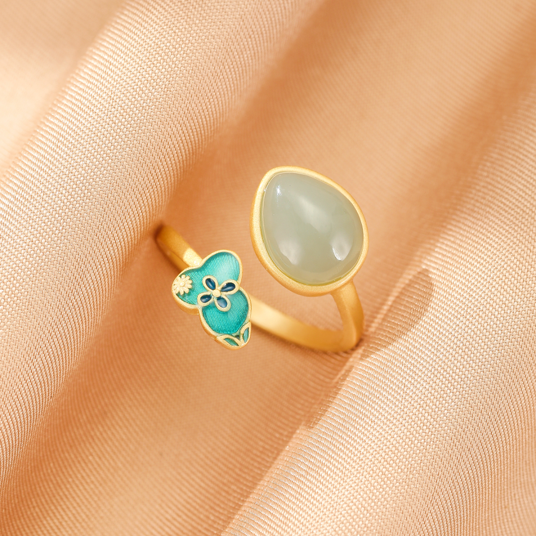 Bijoux-Bague Jade – Goutte de Chance, Argent Plaqué Or