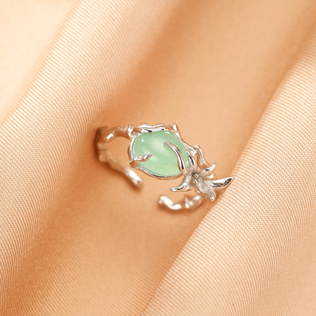 Bague Aventurine – Fleur Sauvage, Argent