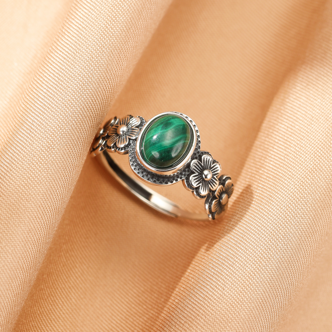Bague Malachite – Fleur d’Âme, Argent