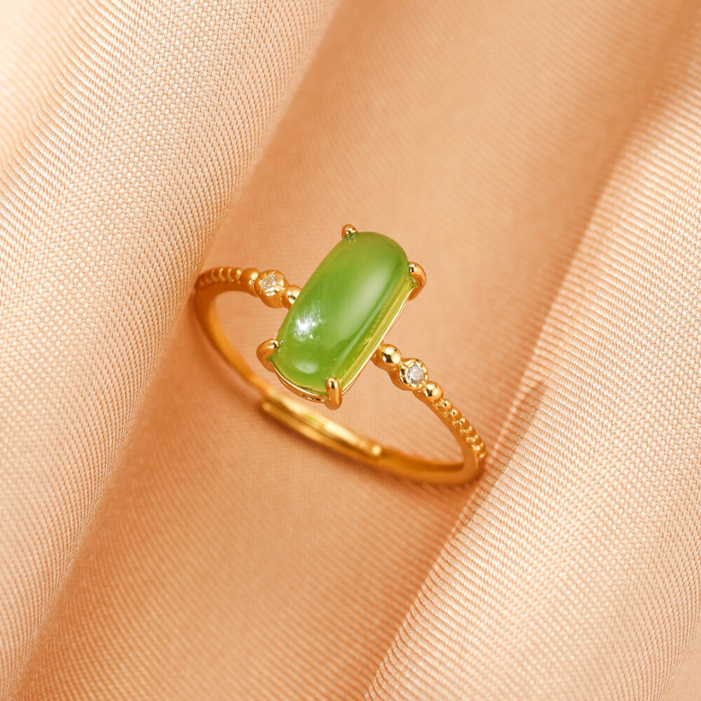 Bague Jade – Aura Calme, Argent Plaqué Or