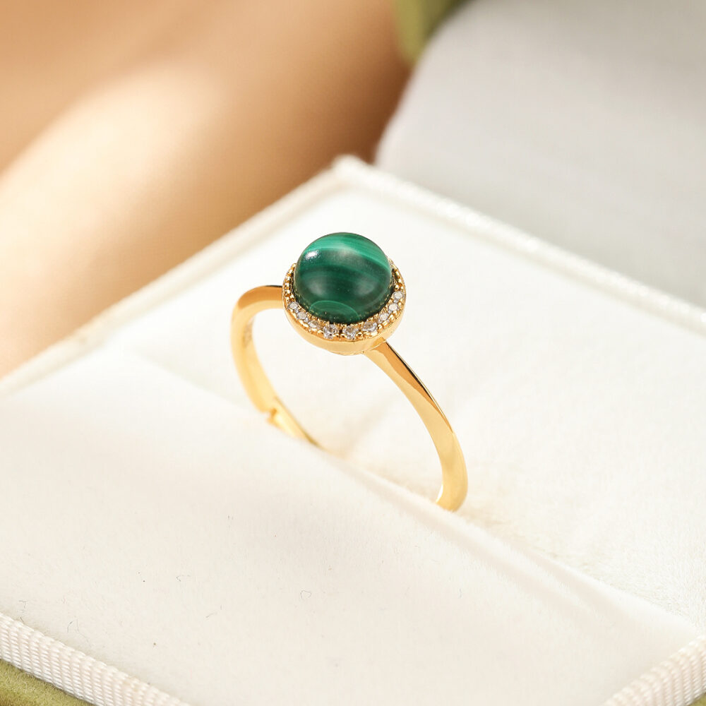 Bijoux-Bague Malachite – Aura Lumineuse, Argent Plaqué Or