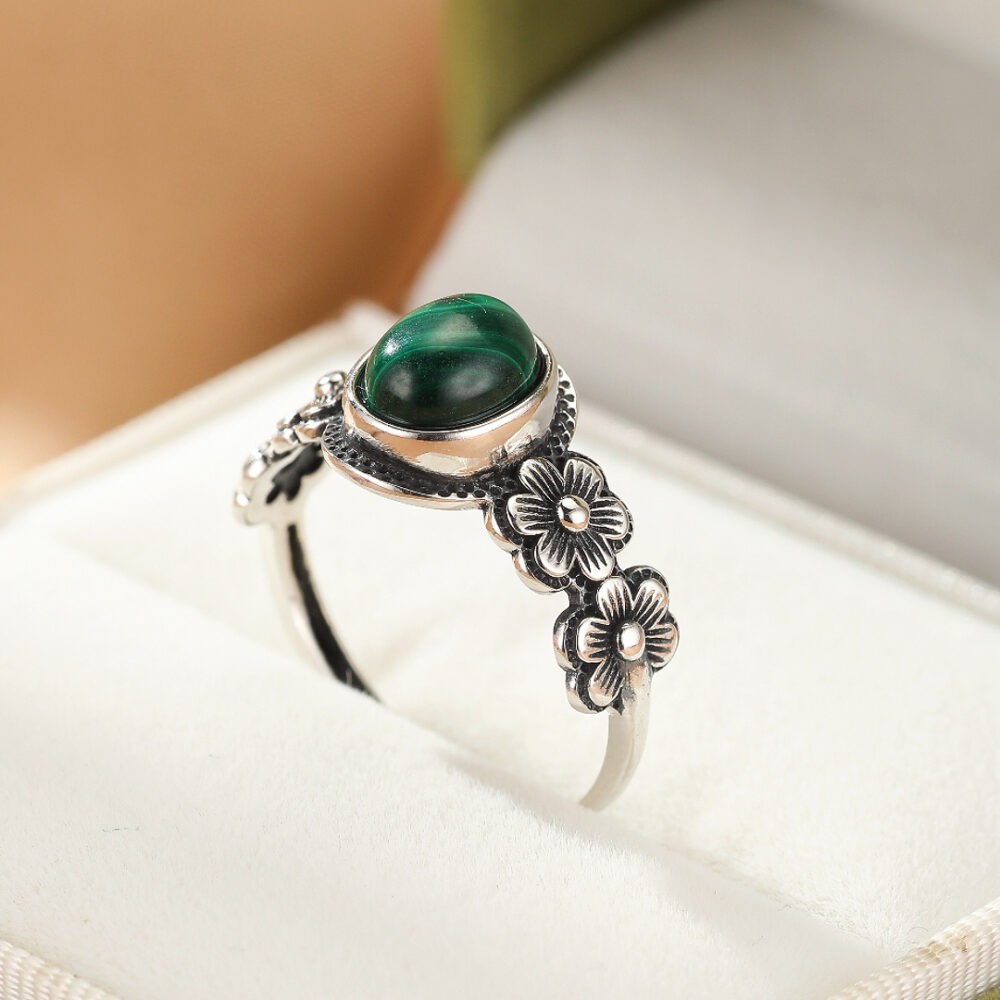 Bague Malachite – Fleur d’Âme, Argent