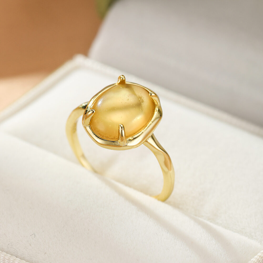 Bague Citrine et Nacre – Reflet Doré, Argent Plaqué Or