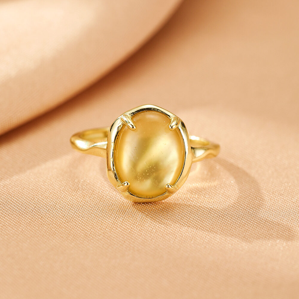 Bague Citrine et Nacre – Reflet Doré, Argent Plaqué Or