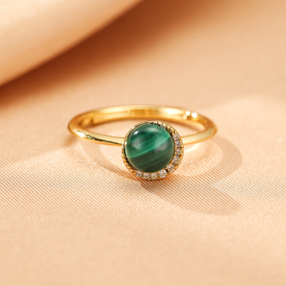 Bijoux-Bague Malachite – Aura Lumineuse, Argent Plaqué Or