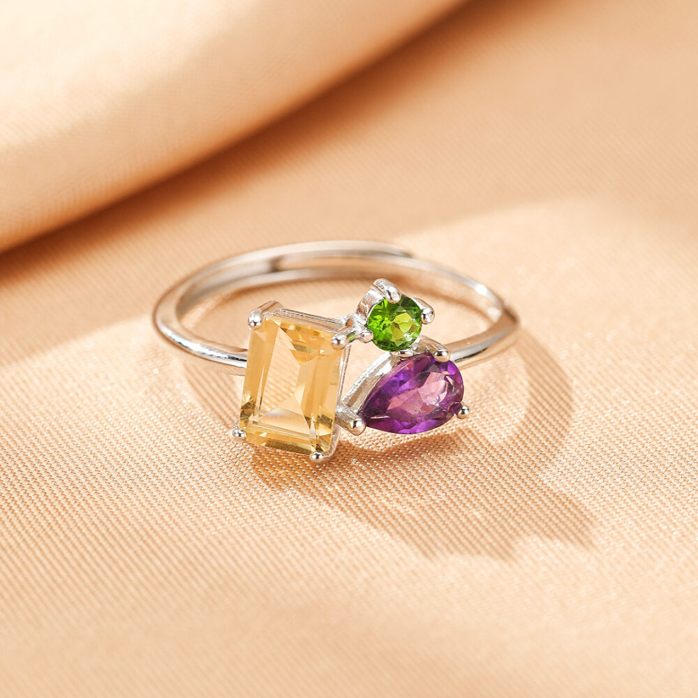 Bague Citrine, Améthyste et Péridot – Éclat de trio, Argent