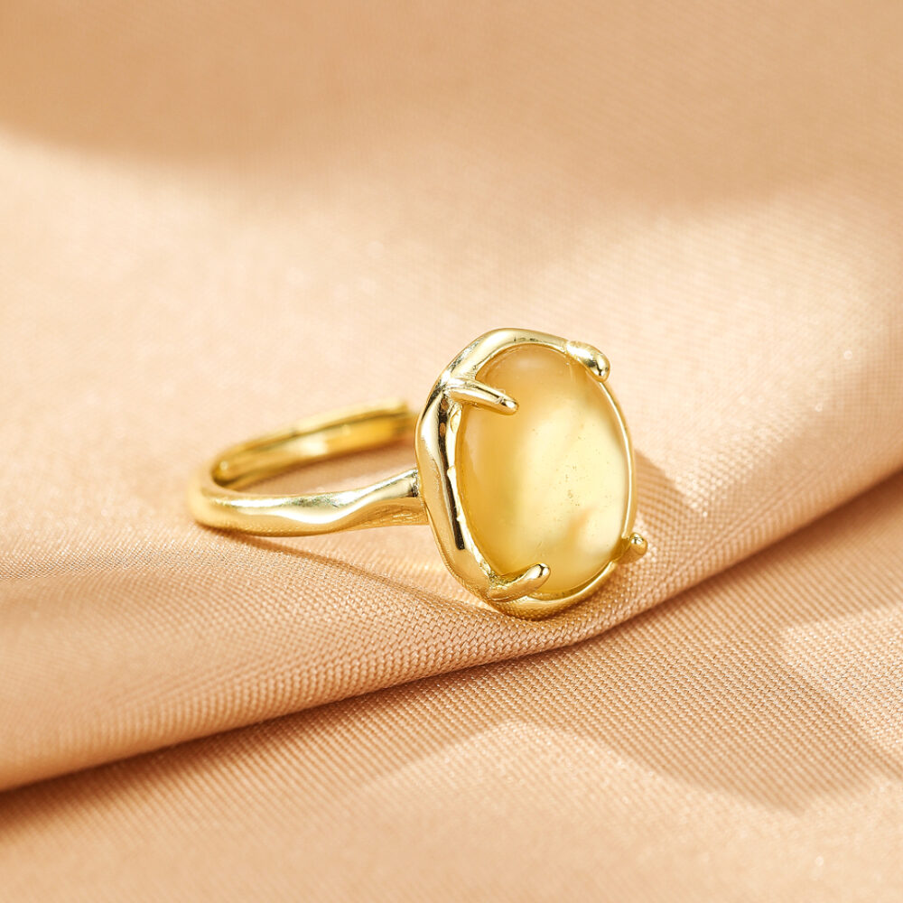 Bague Citrine et Nacre – Reflet Doré, Argent Plaqué Or