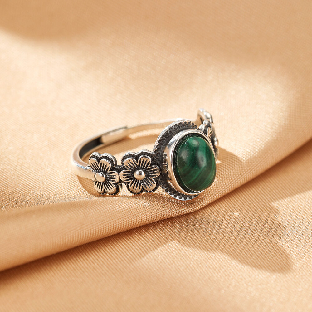 Bague Malachite – Fleur d’Âme, Argent