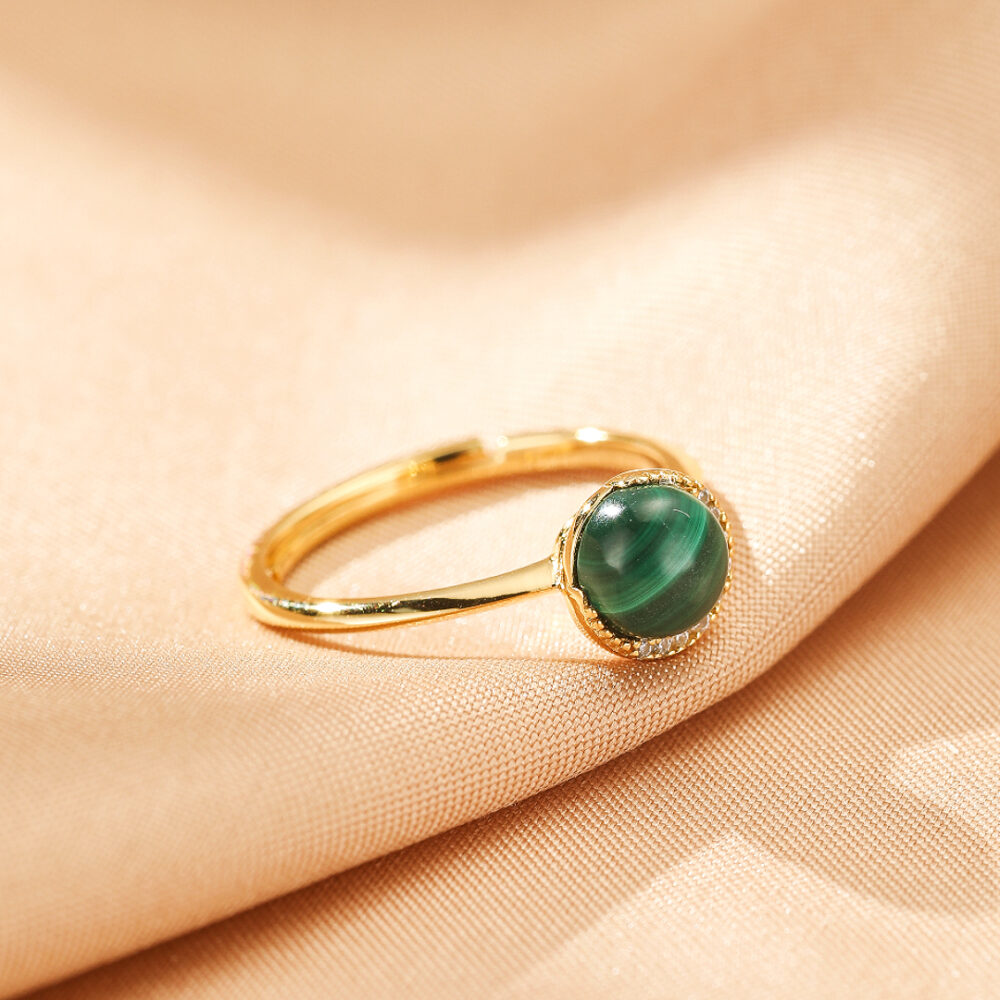 Bijoux-Bague Malachite – Aura Lumineuse, Argent Plaqué Or