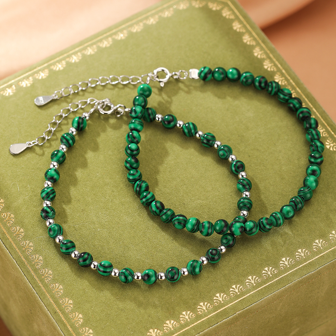 Bracelet Malachite – Harmonie Jumelle, Argent