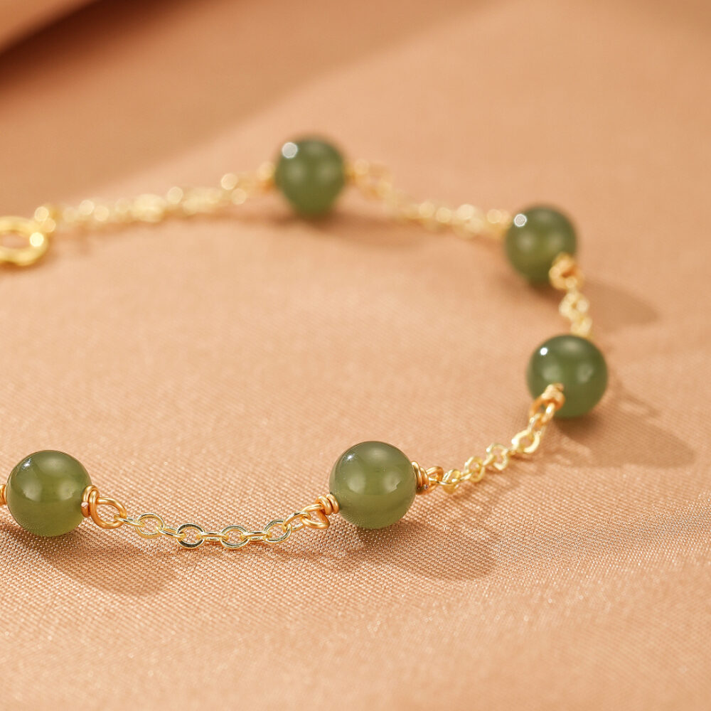 Bracelet Jade – Harmonie Dorée, Argent Plaqué Or 14K